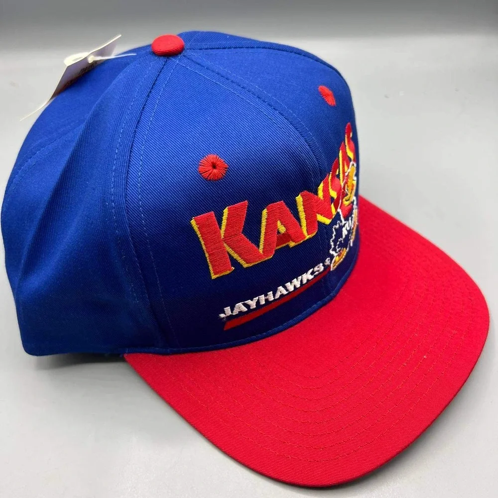 Vintage Kansas Jayhawks Hat Men Blue Red NCAA Snap‎ Back Cap New